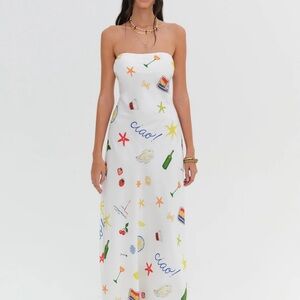 For Love And Lemons Strapless White Dress with Colorful Print